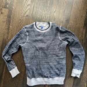 Boys Heathered Gray and Navy Blue Crewneck Sweater with Contrast Trim